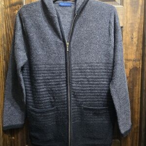 Karen Scott 100 Percent Wool Hooded Swester Cardigan Black And Gray Size Small